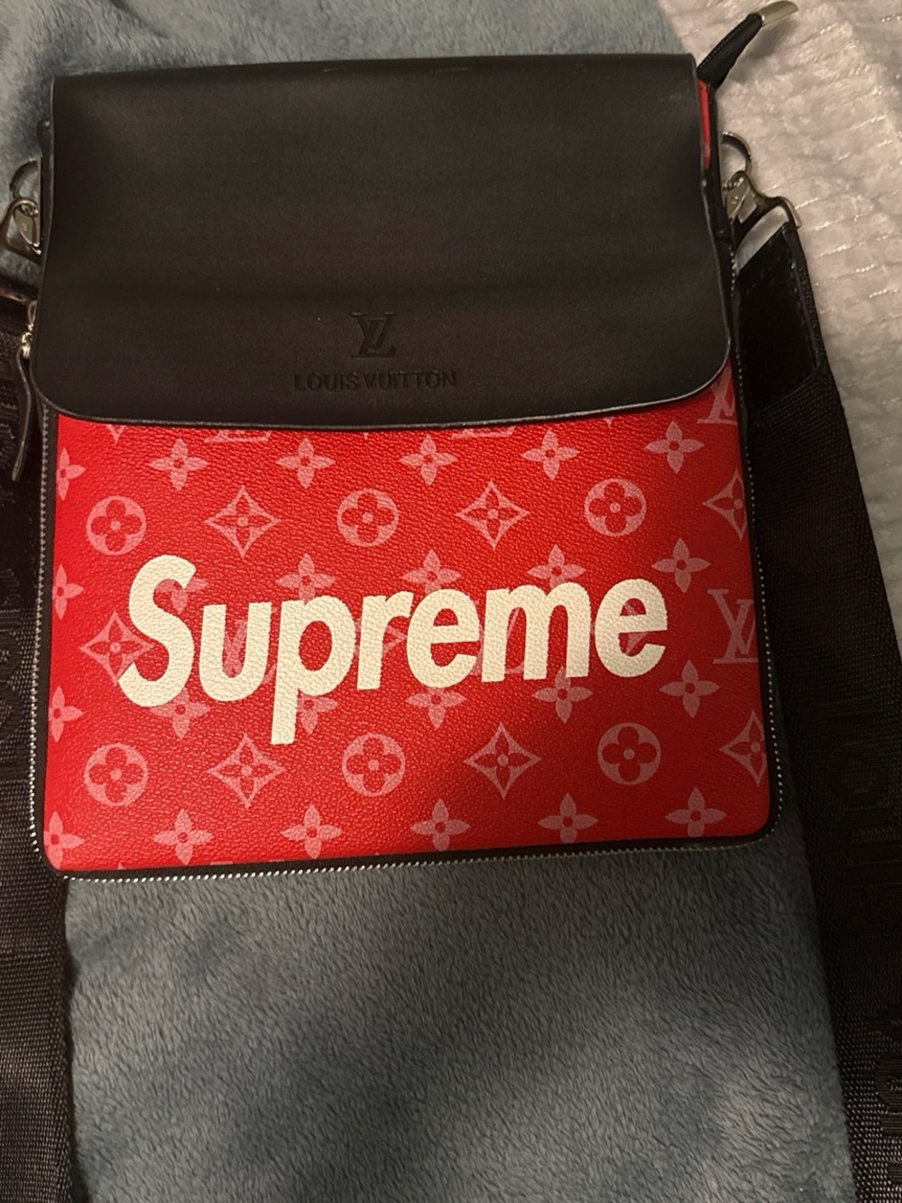 Louis Vuitton x Supreme Red Monogram Messenger Bag with Black Flap
